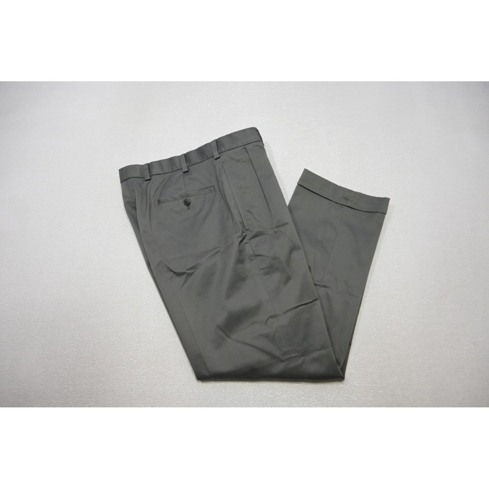 Brooks Brothers Stretch Khaki Chino Pants Mens 35x30 Gray Elliot Pleated Cuffed